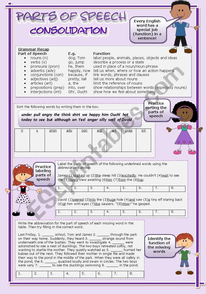 Parts of speech (10) Global practice - ESL worksheet by wendyinhk