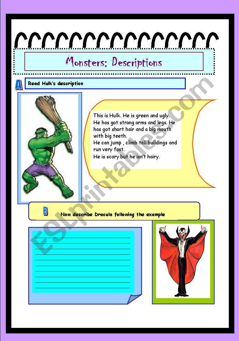 Describing monsters worksheet