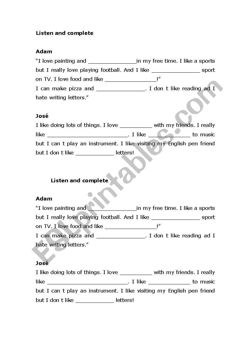 Listen and complete worksheet