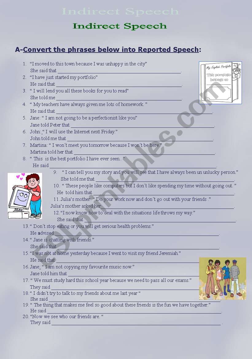 Reported  Speech worksheet