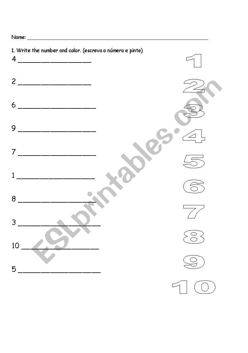 nUMBERS worksheet