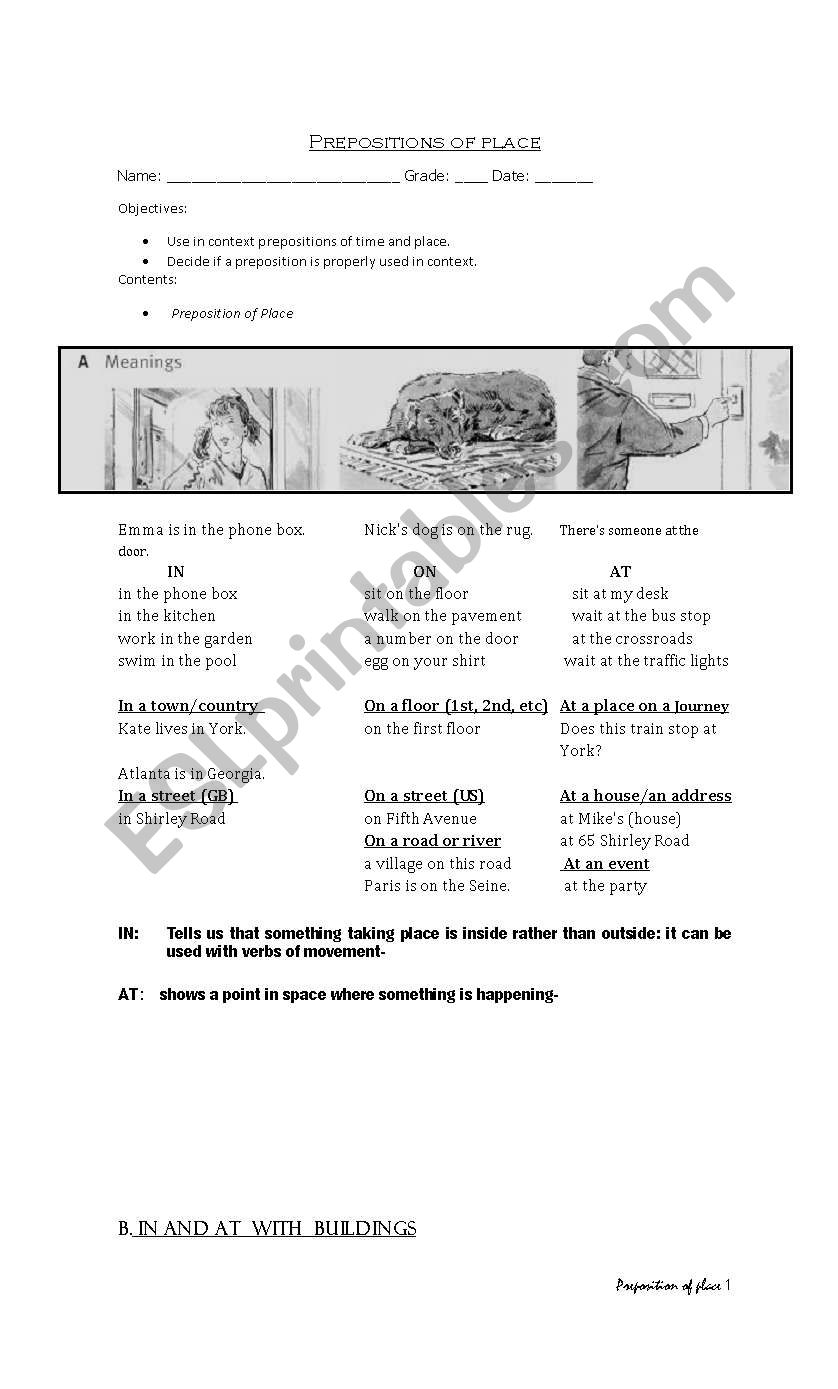 preposition of place In- On - At