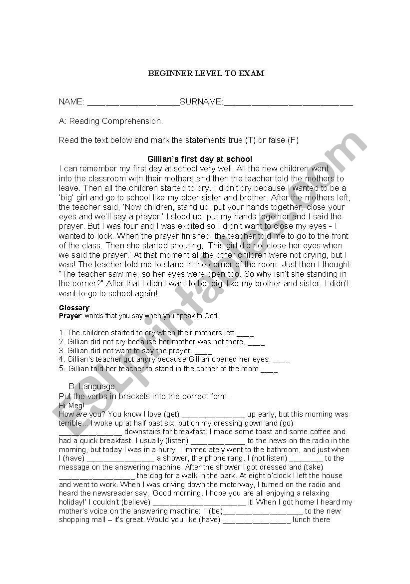 BEGINNER END TERM EXAM worksheet