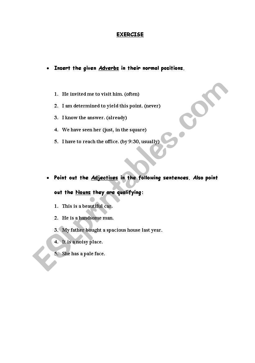 adverbs and adjectives worksheet