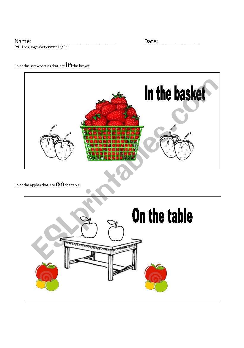 In and On worksheet worksheet