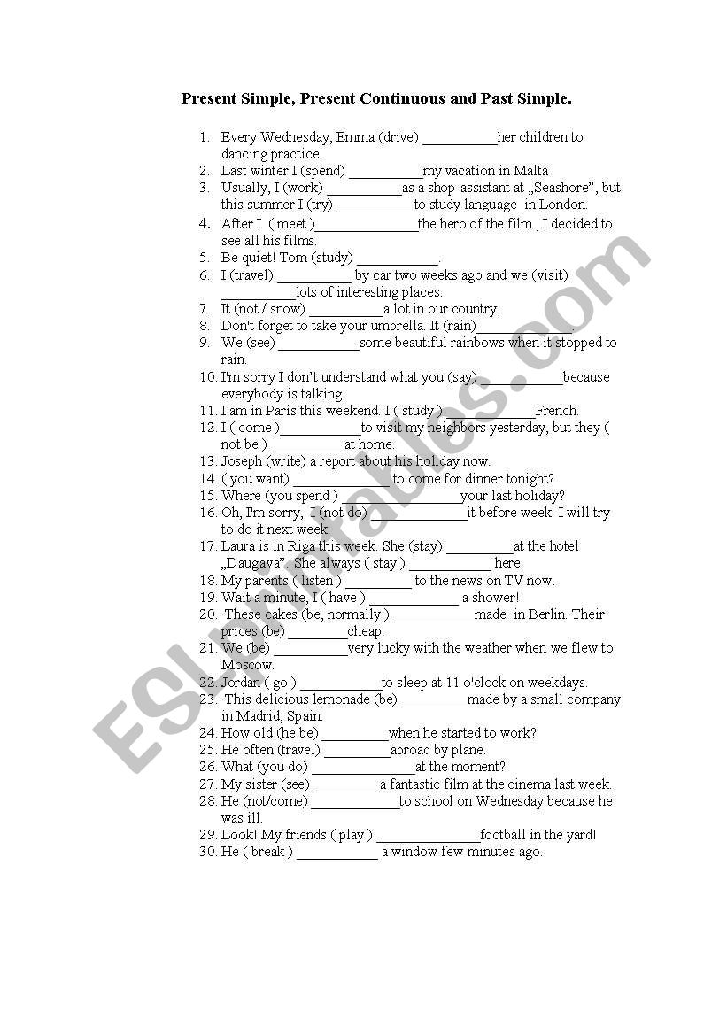 Tenses worksheet