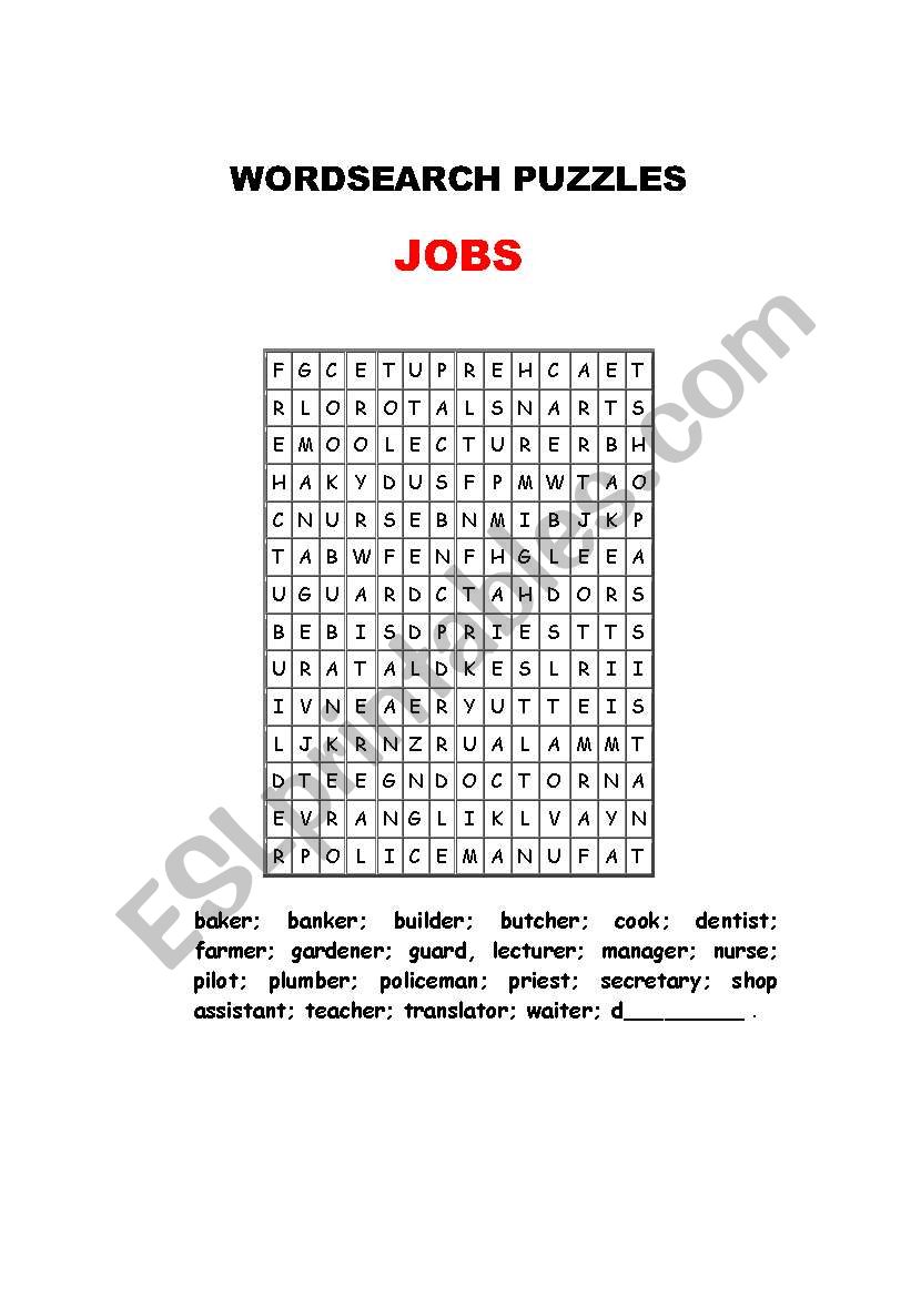Wordsearch Puzles worksheet