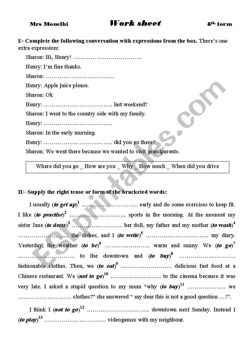 wh tasks & tenses worksheet