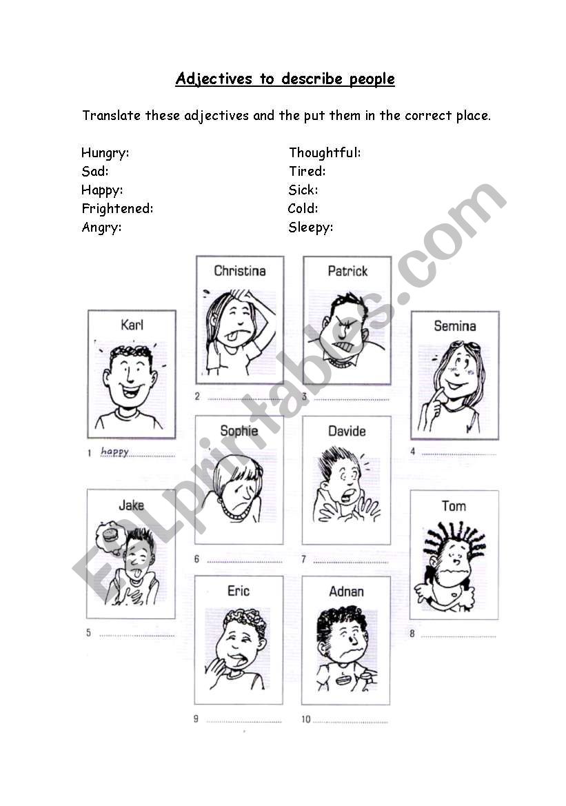 Adjectives to describe people worksheet