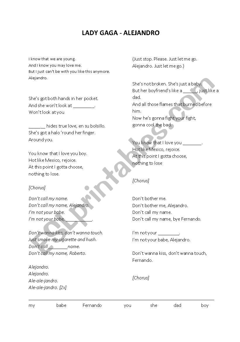 Lyrics (fill in the gaps) - Lady Gaga - Alejandro