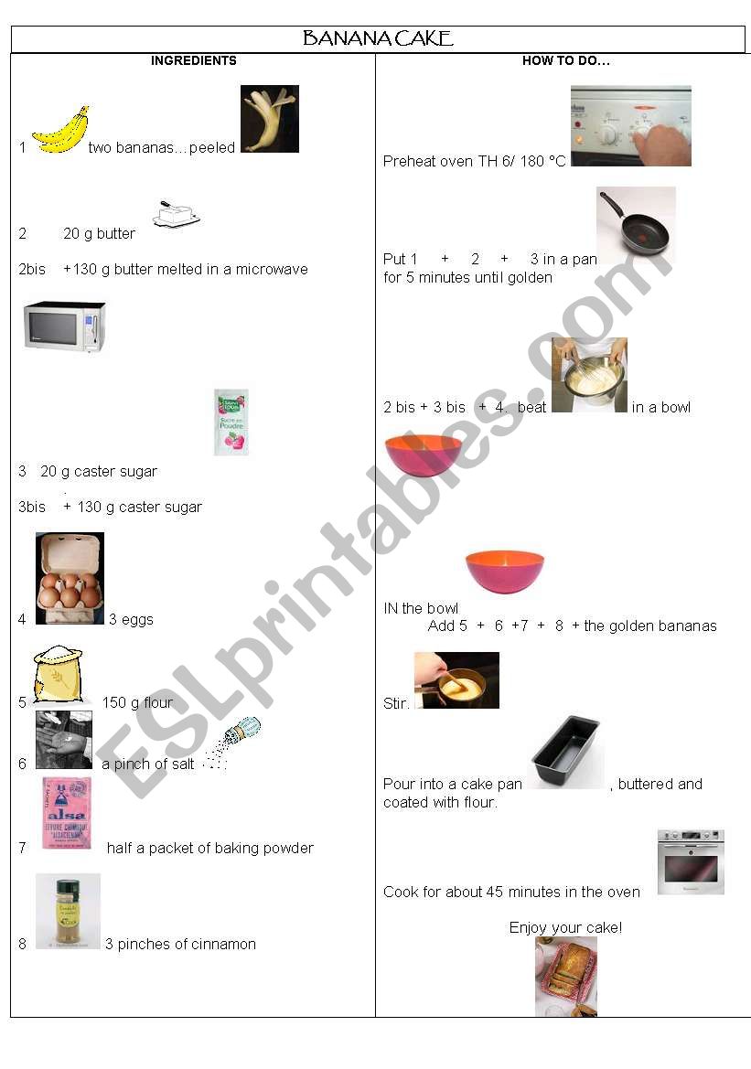 BANANA CAKE RECIPE worksheet