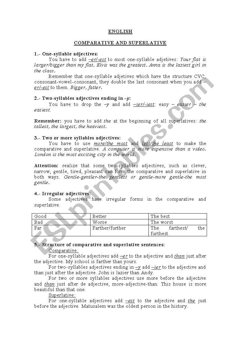Comparisson worksheet