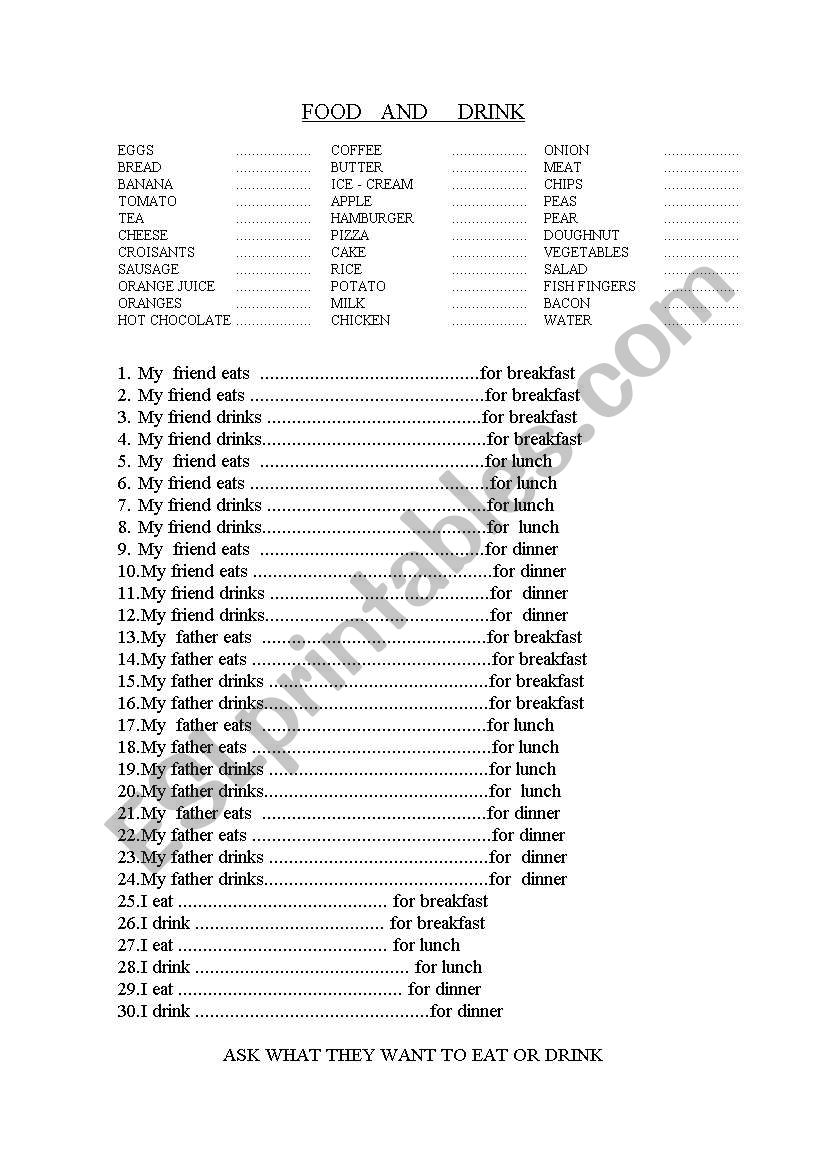 Food and Drink worksheet