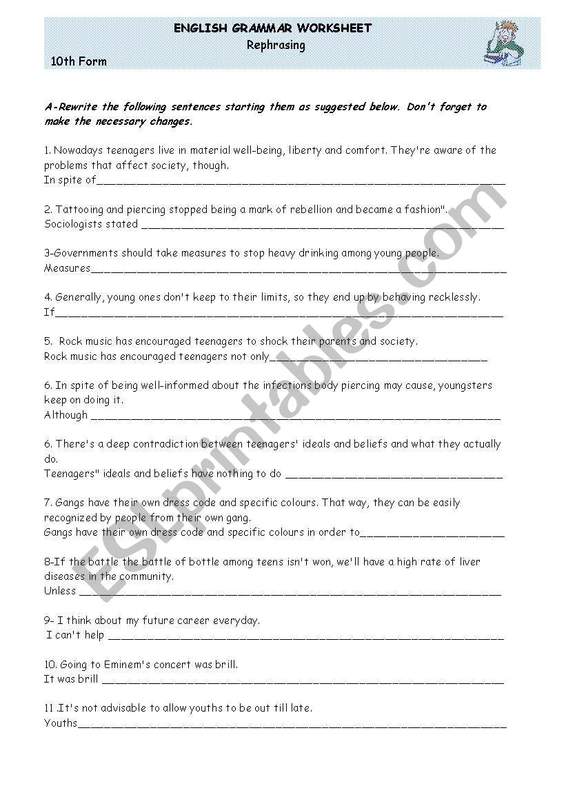 REPHRASING worksheet