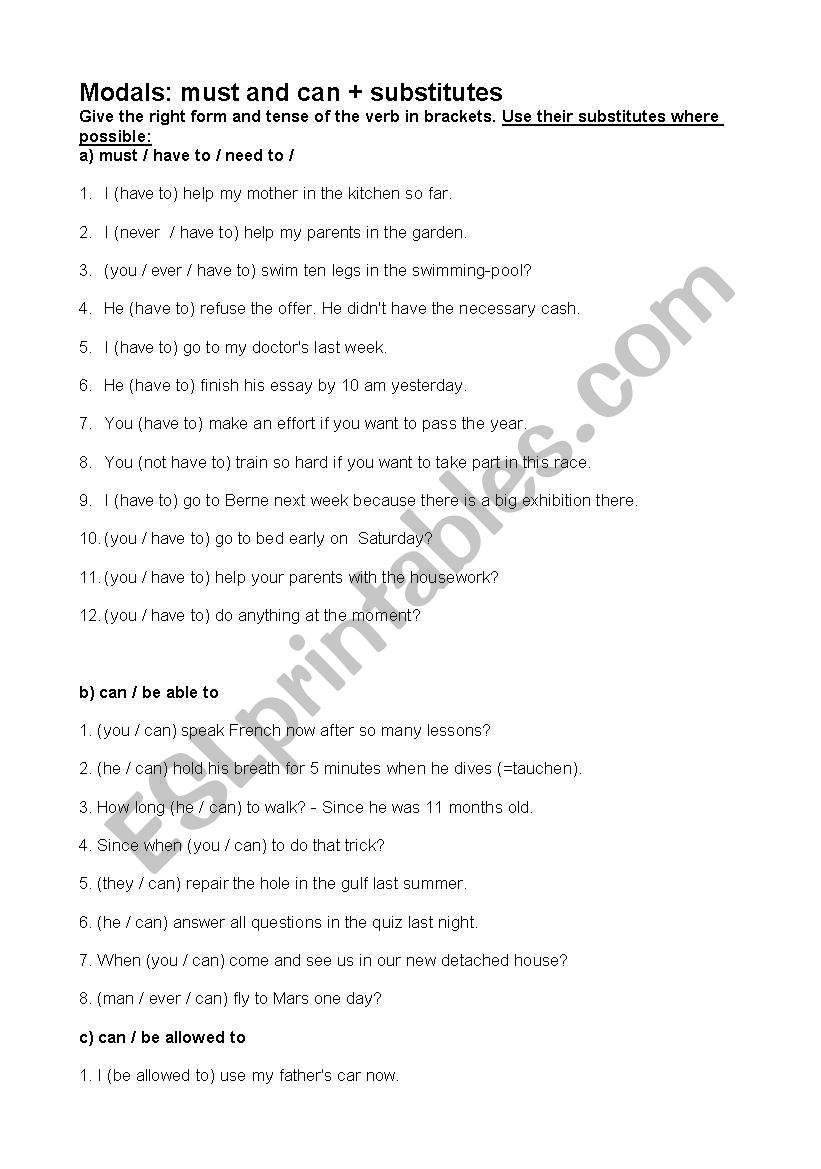 Modal verbs: must/can plus substitutes