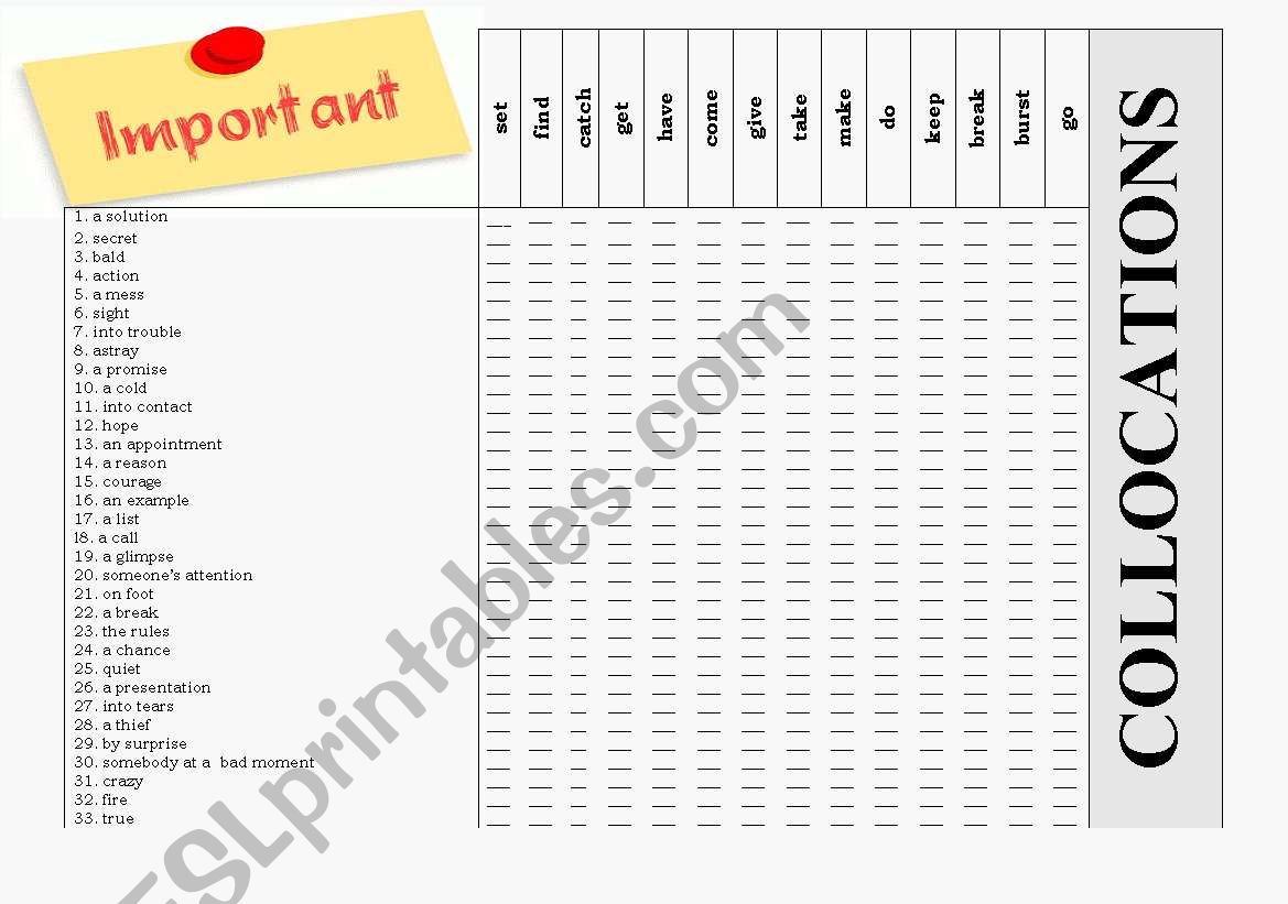 Collocations worksheet