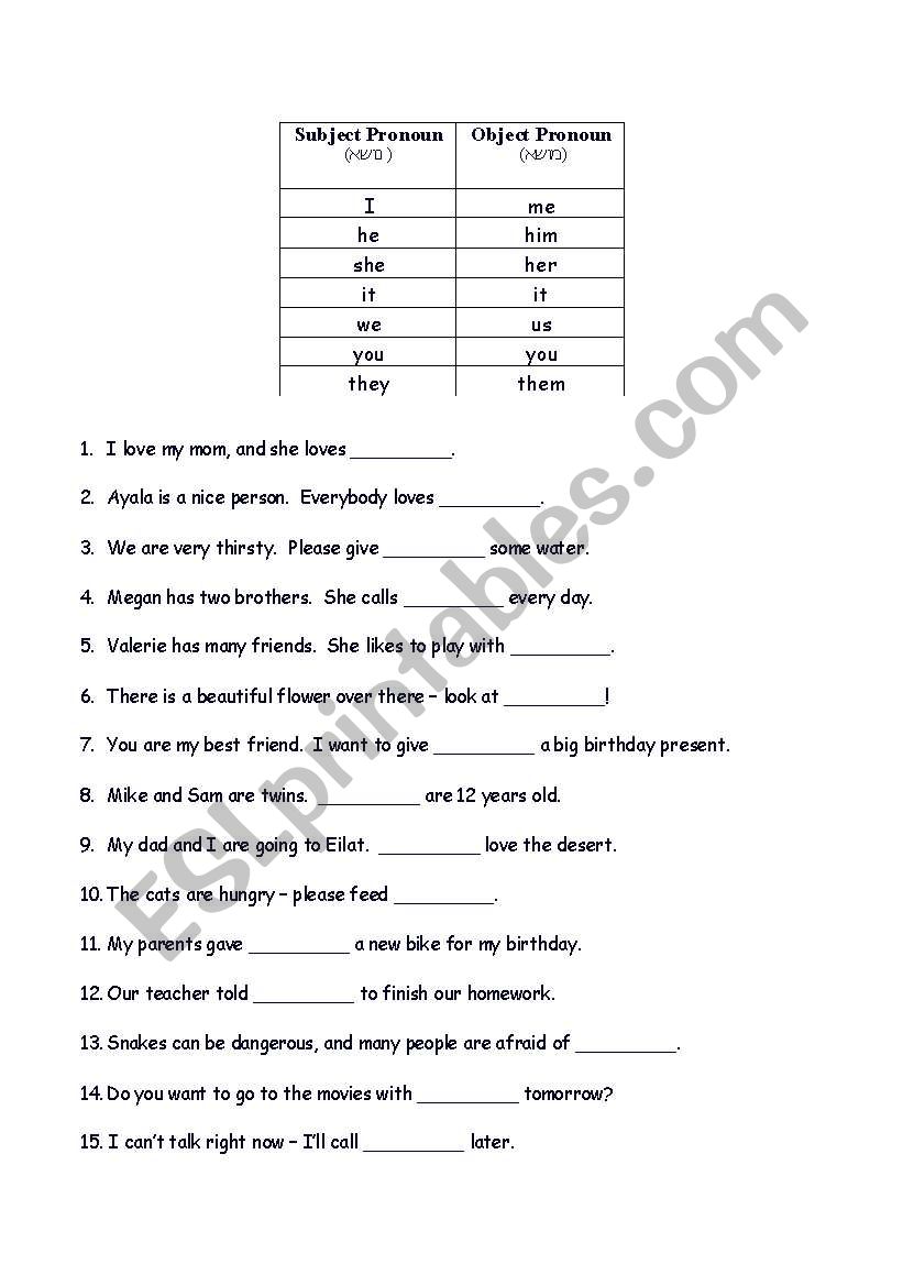 Subject / Object Pronouns worksheet