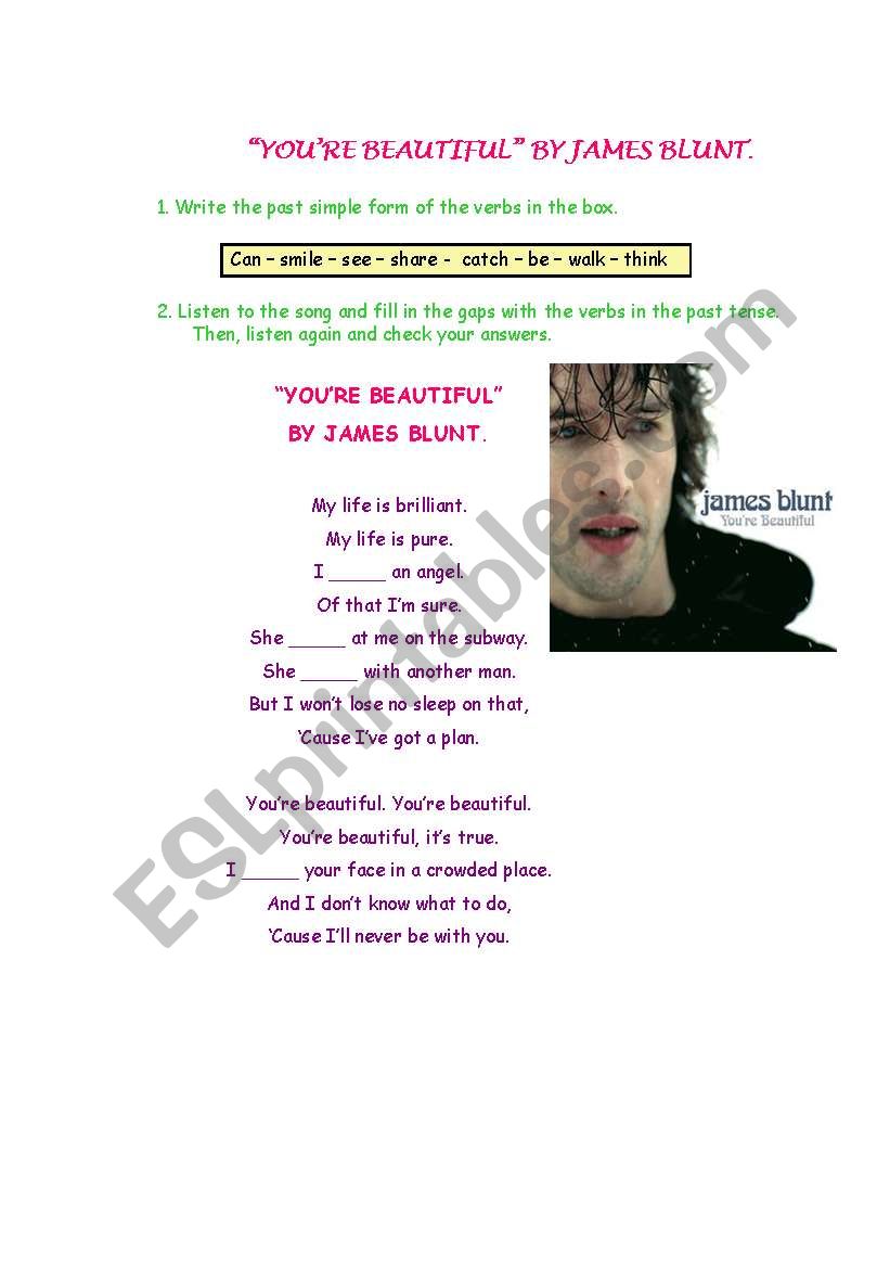 James Blunt S You Re Beautiful Song Esl Worksheet By Virgimb