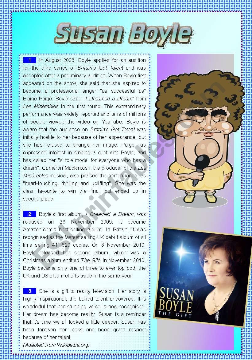 SUSAN BOYLE reading comprehension exercise