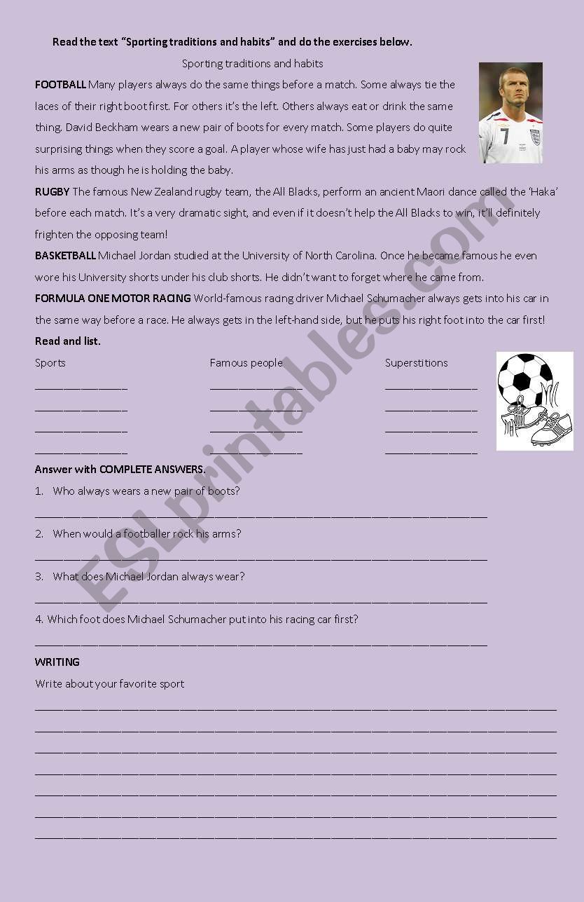 Sports players superstitions worksheet