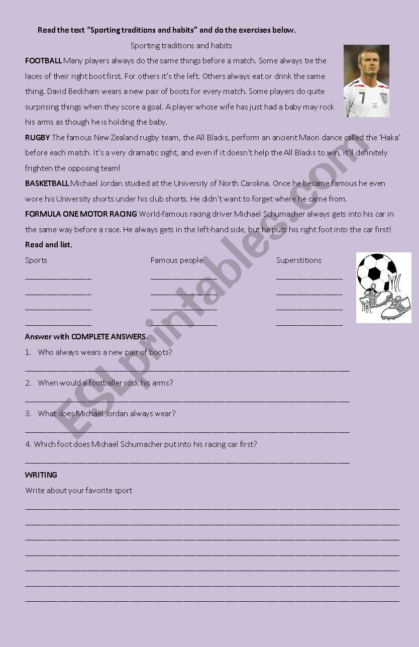 Sports players superstitions worksheet