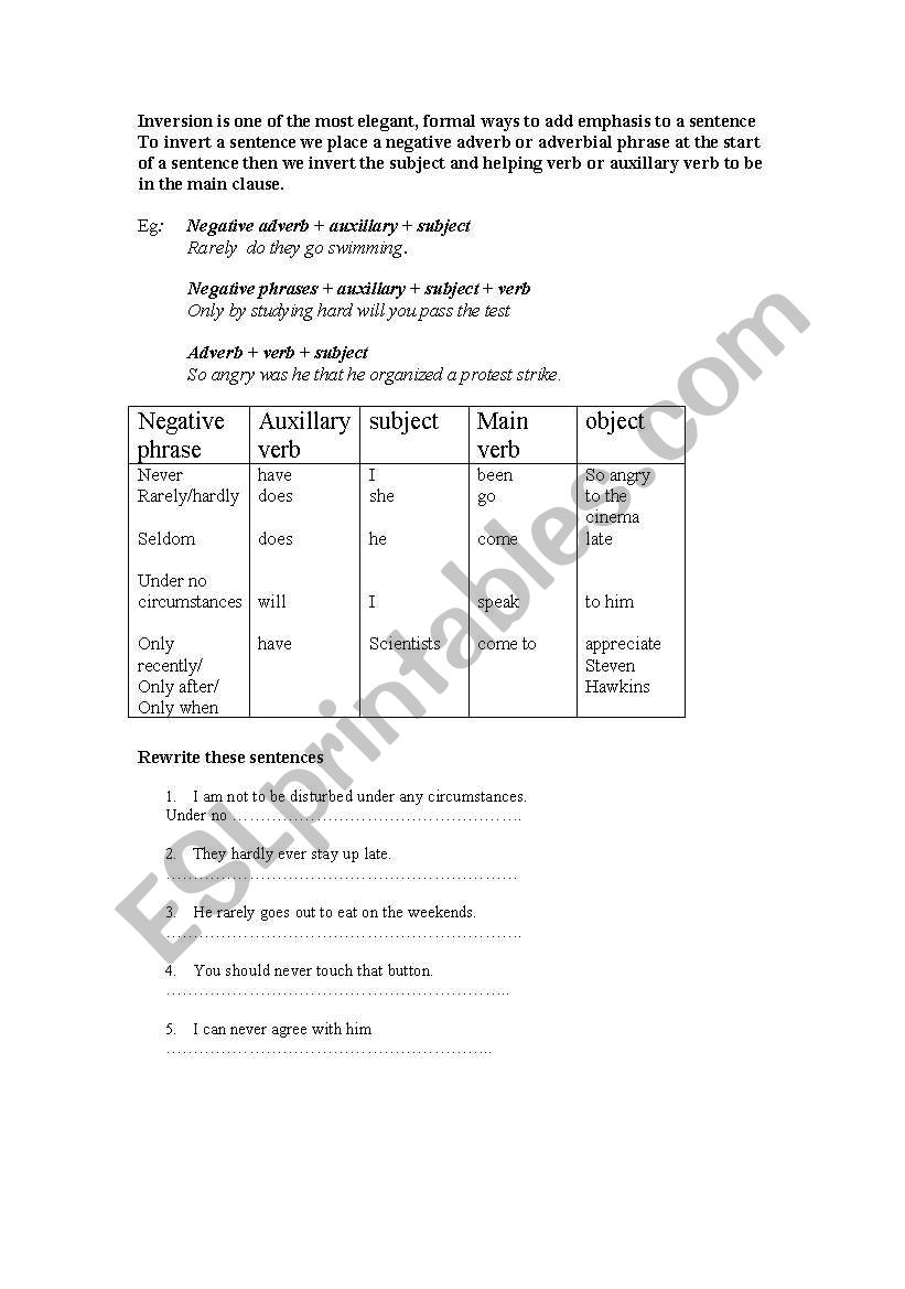 Inversion worksheet