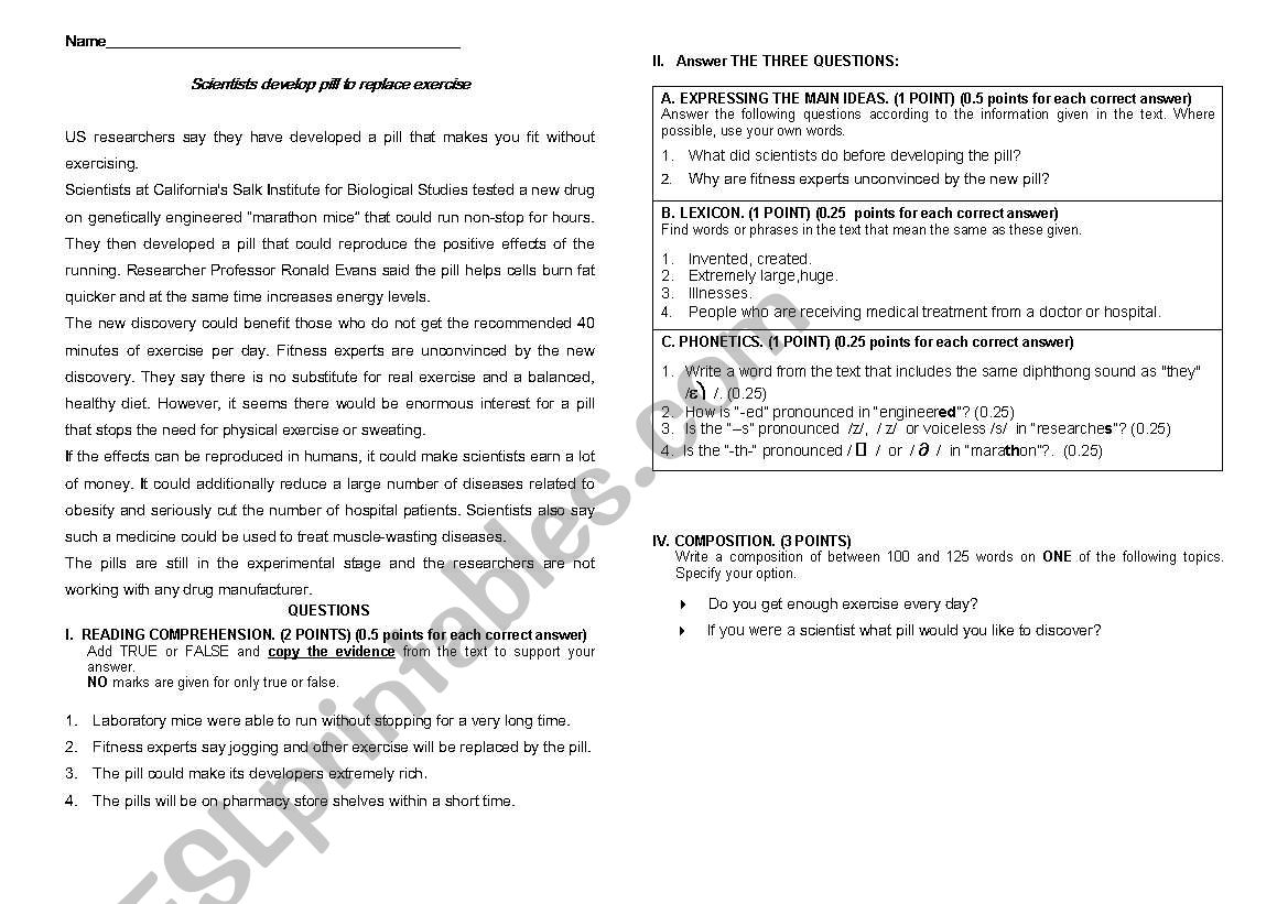 Pills worksheet