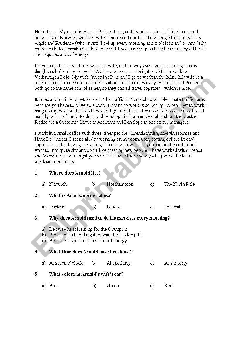 Reading Quiz - Exercise worksheet