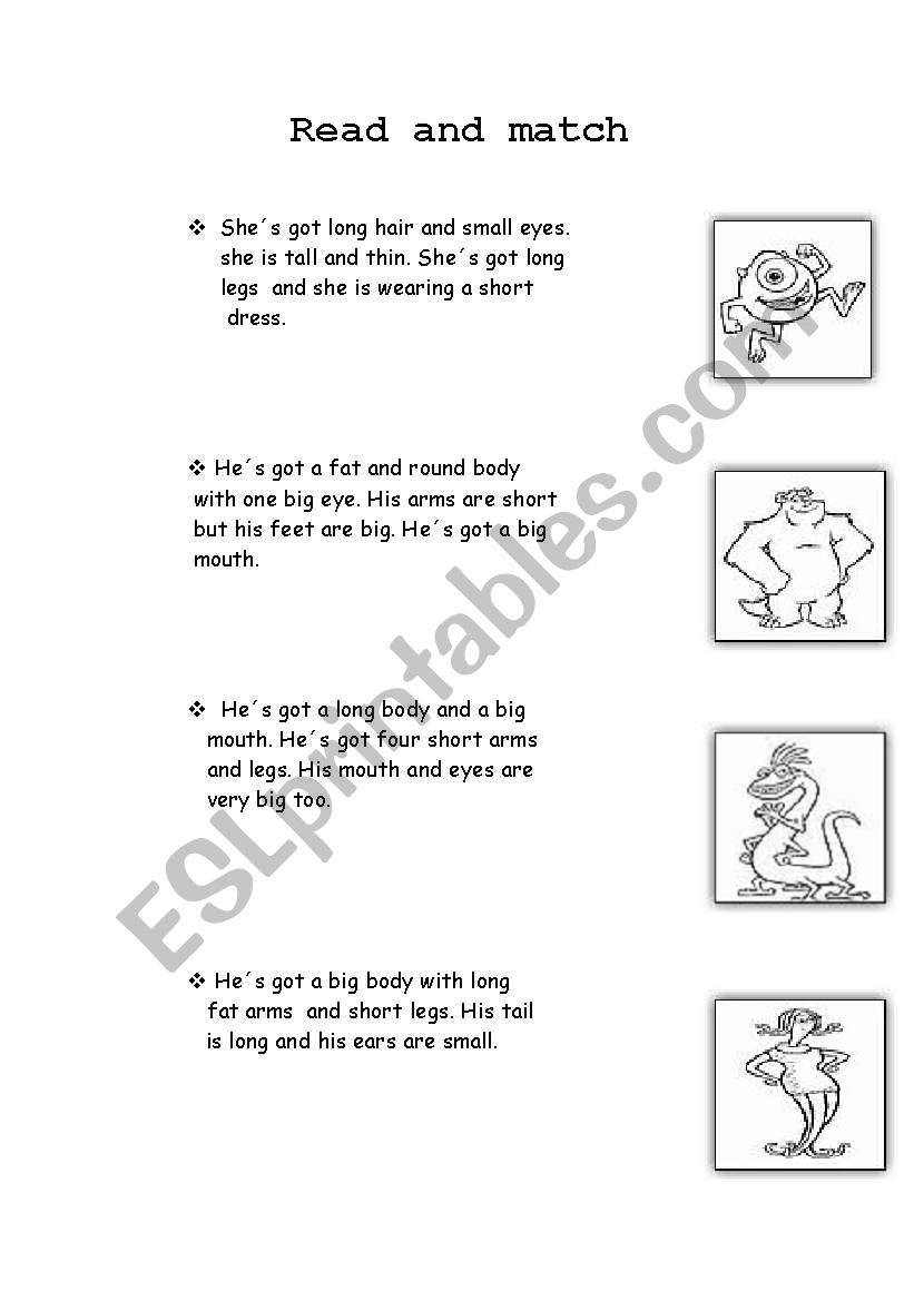 Read and match worksheet