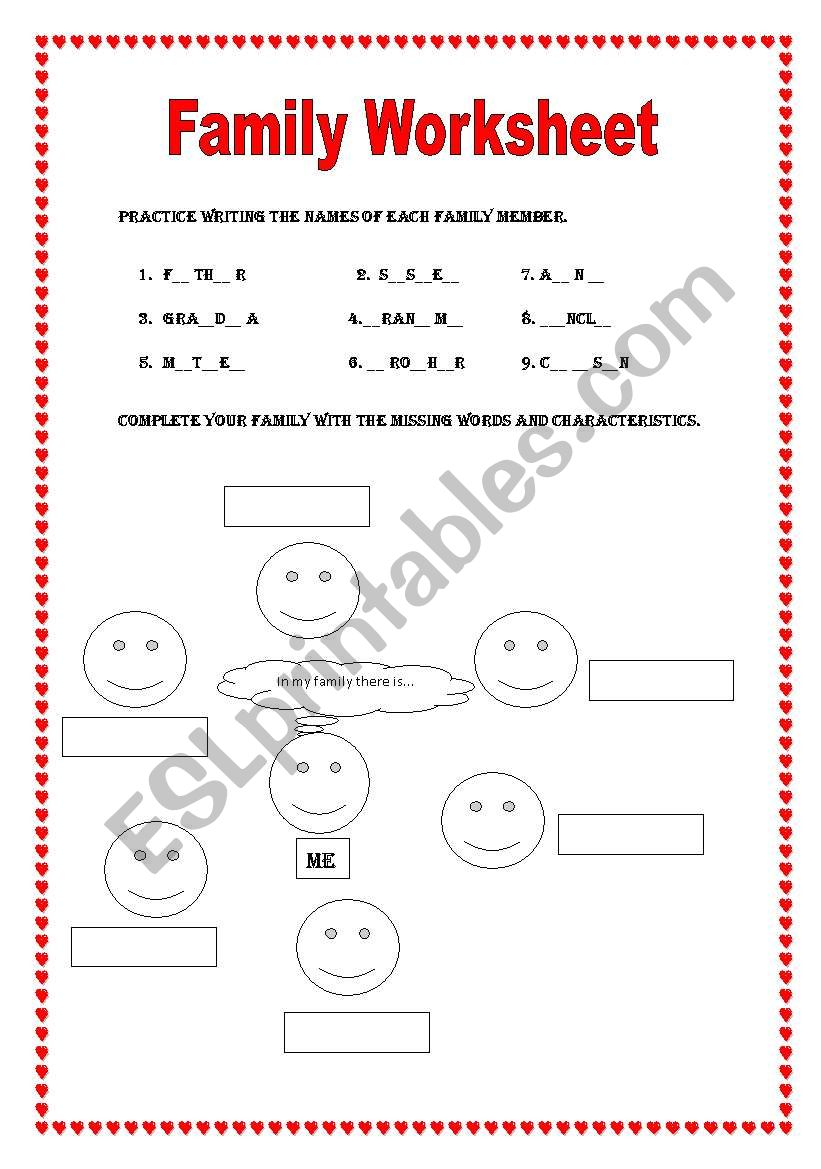 Family vocabulary  worksheet worksheet