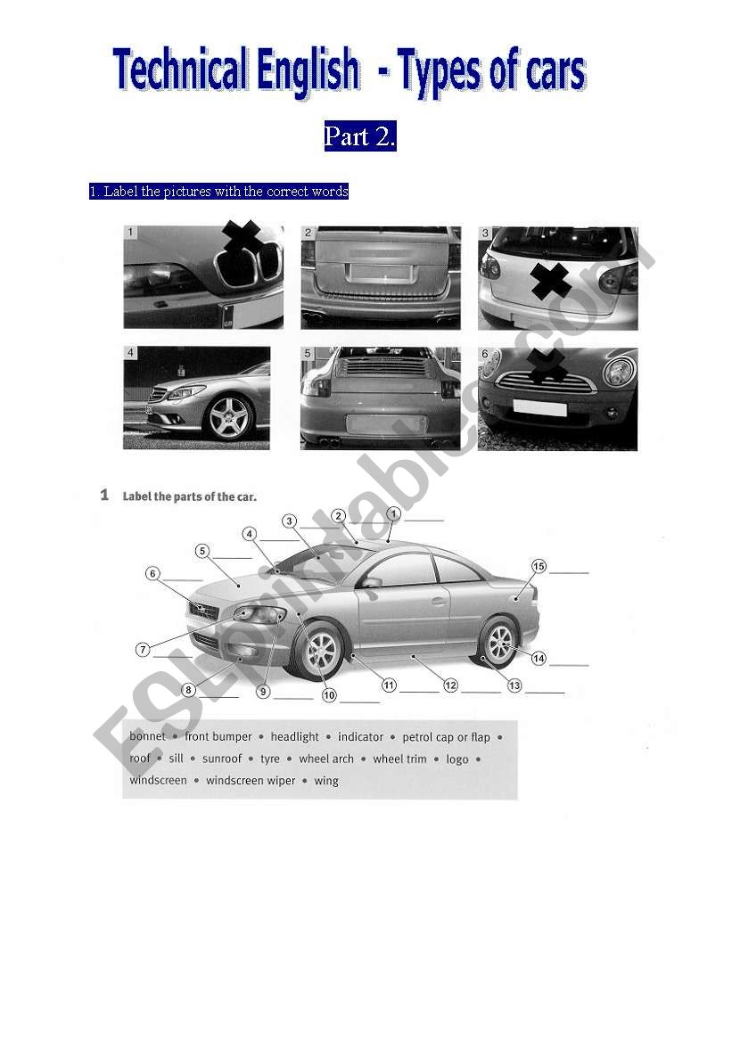 Technical English Parts of a car 1/3