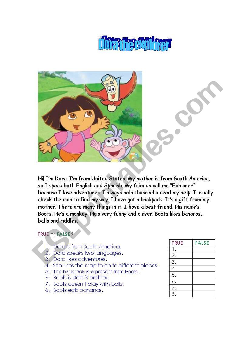 Dora the Explorer worksheet