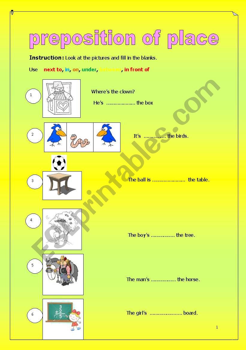 preposition of place worksheet