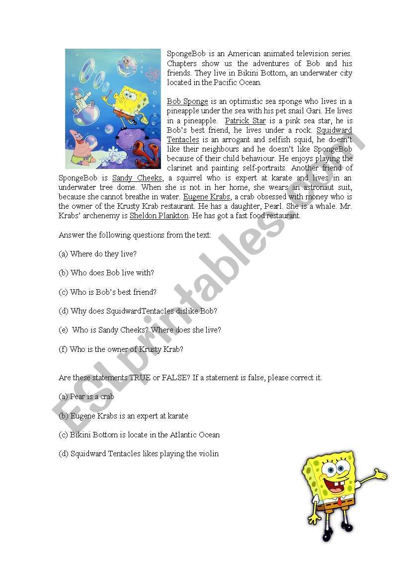 Sponge Bob - Reading worksheet