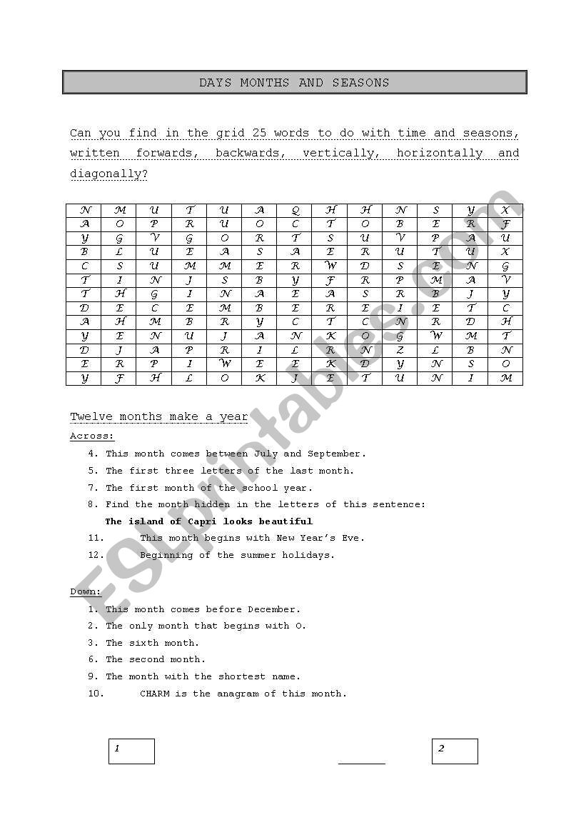 Days/Months/Seasons worksheet