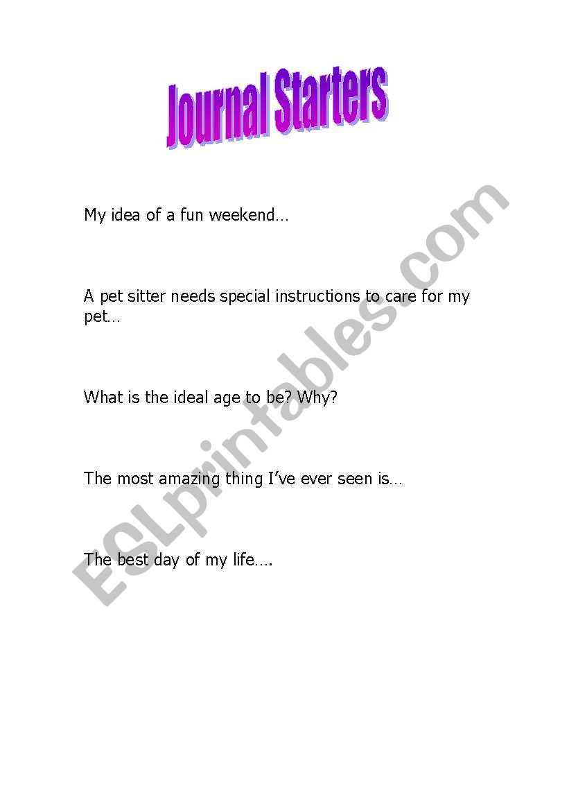 Journal Starters  worksheet