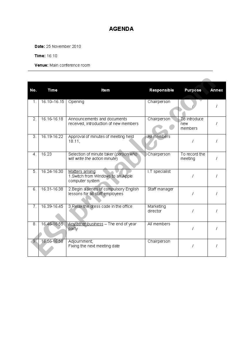 Business English - Agenda & Meeting Minute