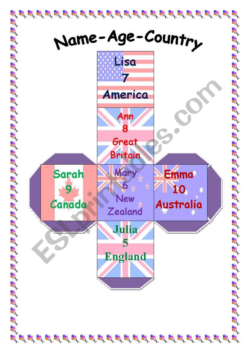 Name-Age-Country for GIRLS worksheet