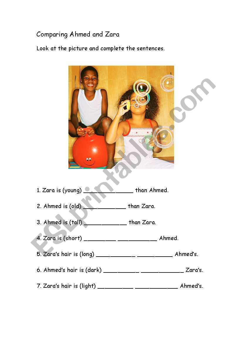 comparing people worksheet