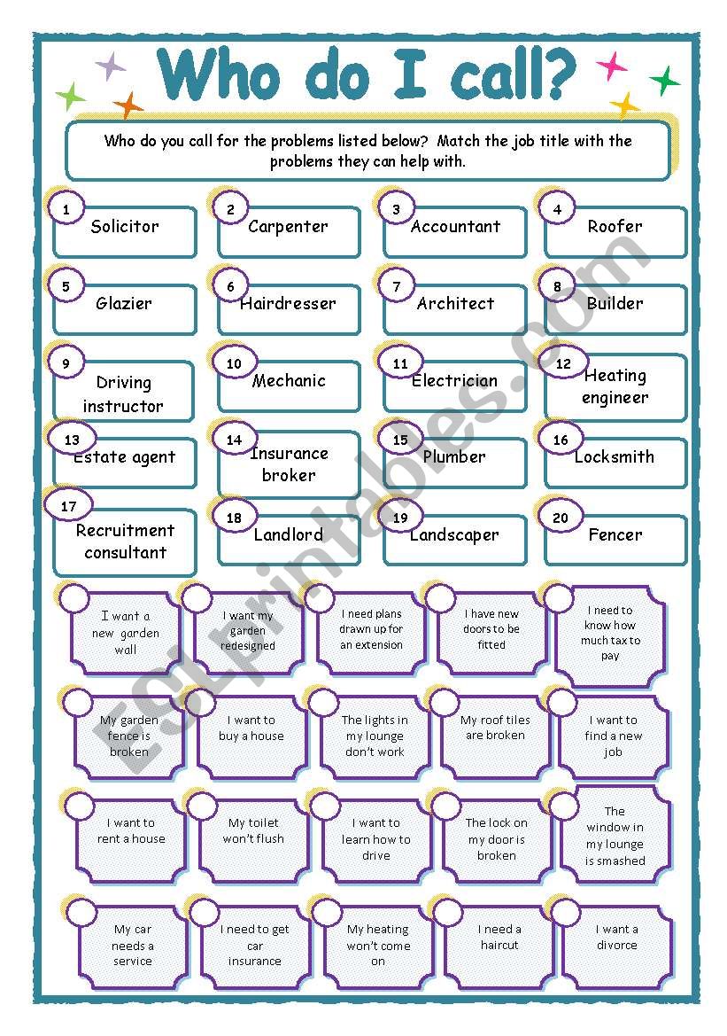 Who do I call? worksheet