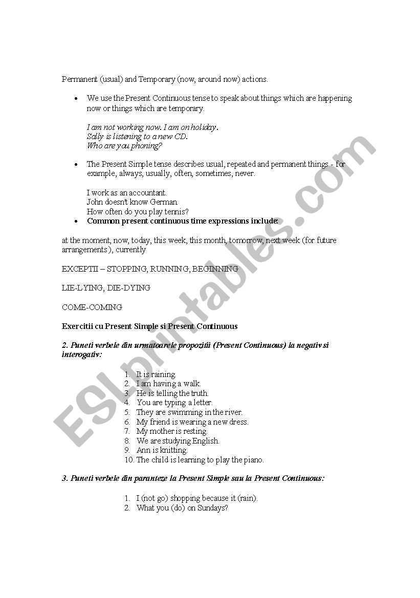 Present Simple & Continuous worksheet