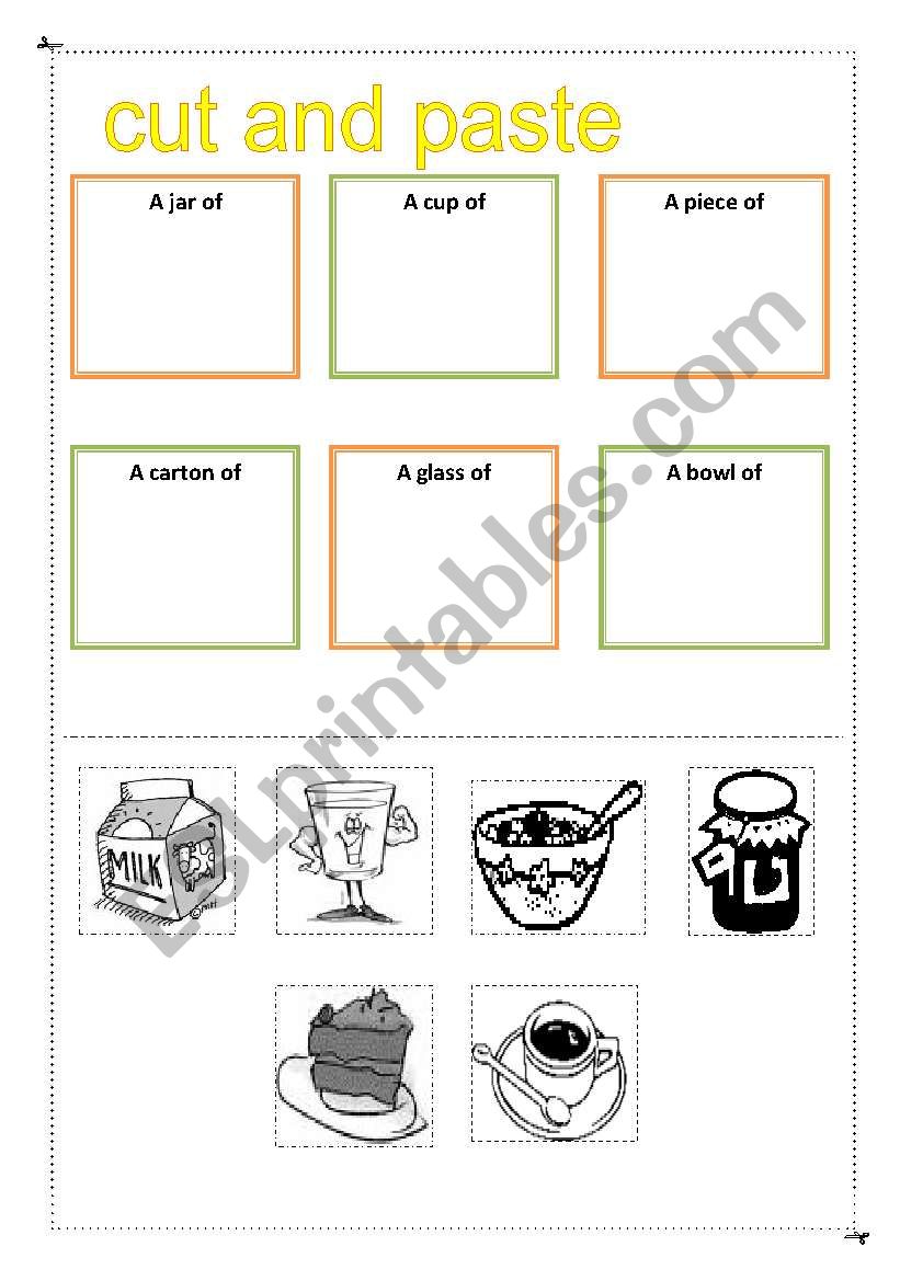 cut and paste container worksheet