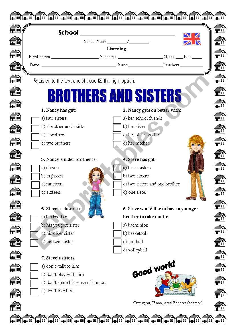 Brothers and sisters worksheet