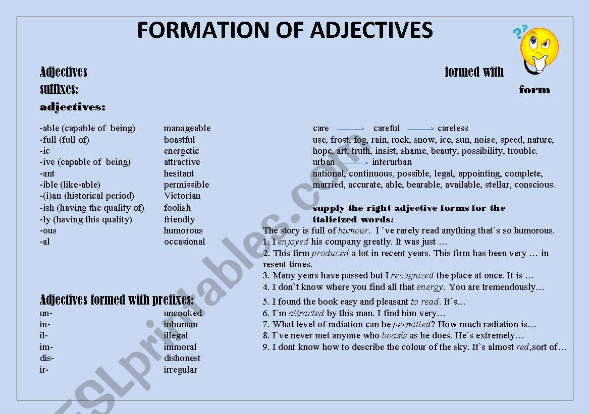 adjectives  worksheet
