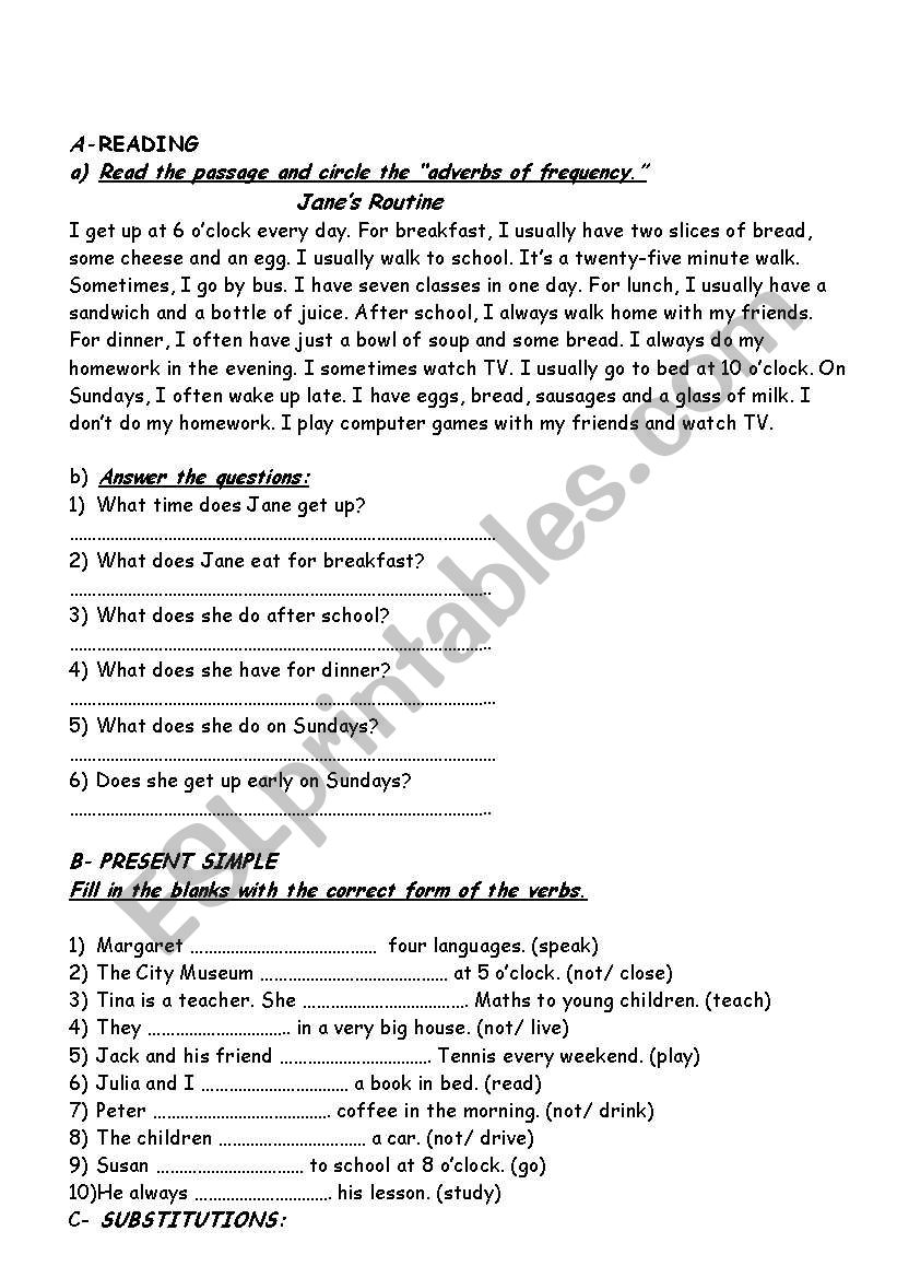 Present Smple Tense worksheet