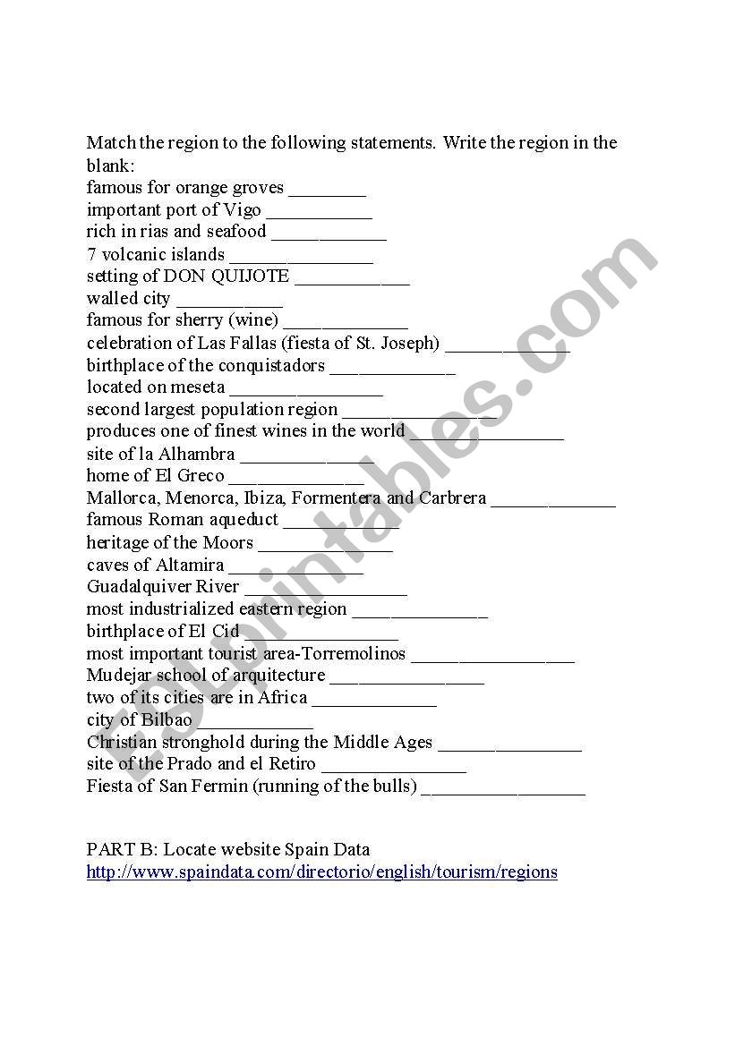 Geography of Spain worksheet