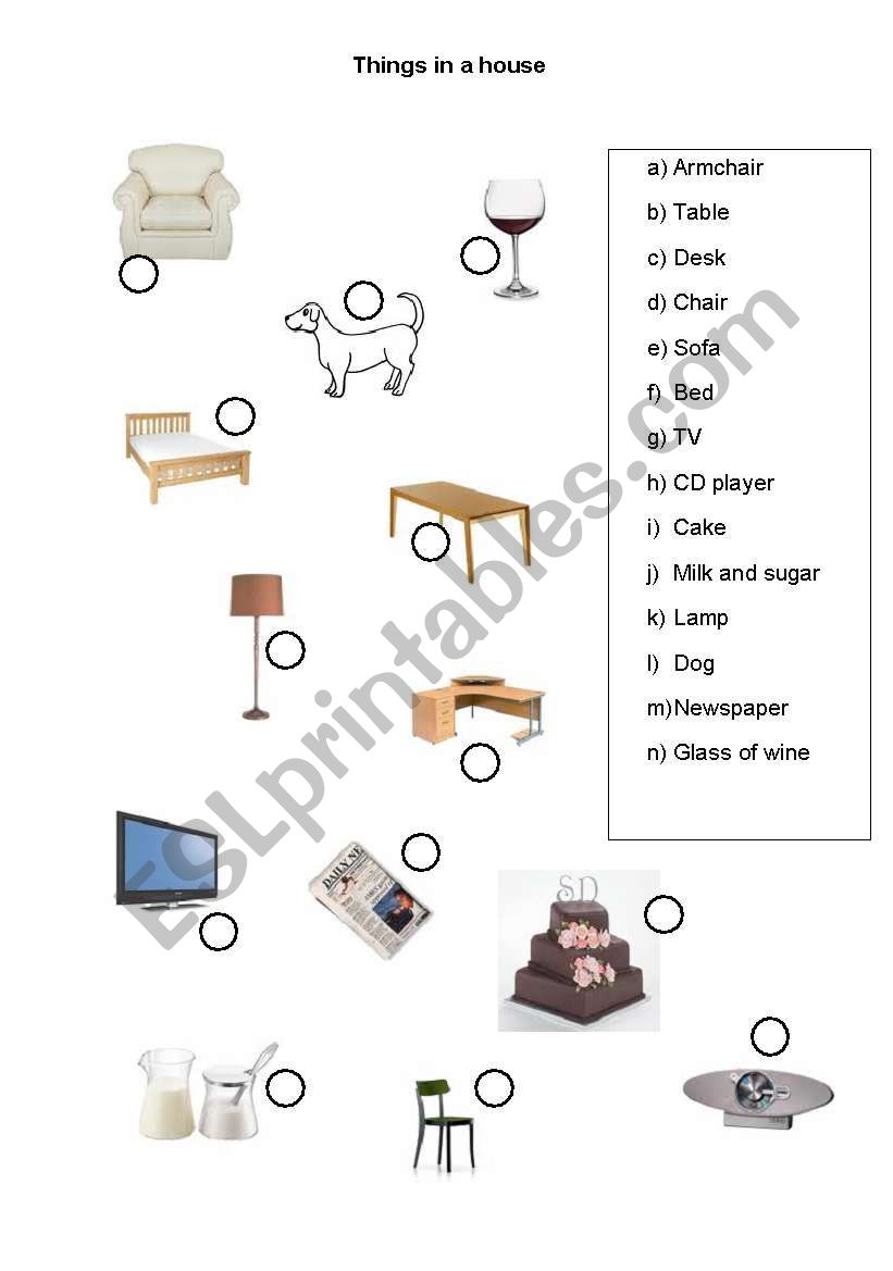 Things in a house worksheet