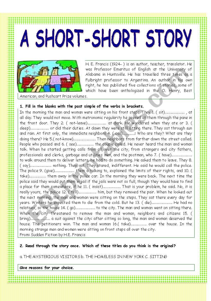 A short-short story worksheet