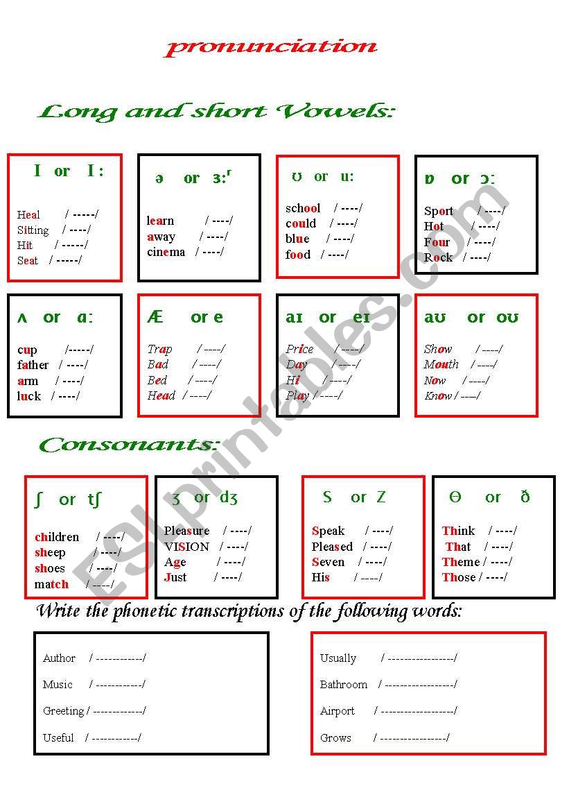 Pronunciation worksheet