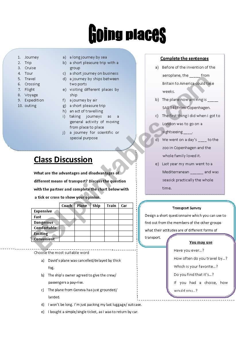 going places worksheet
